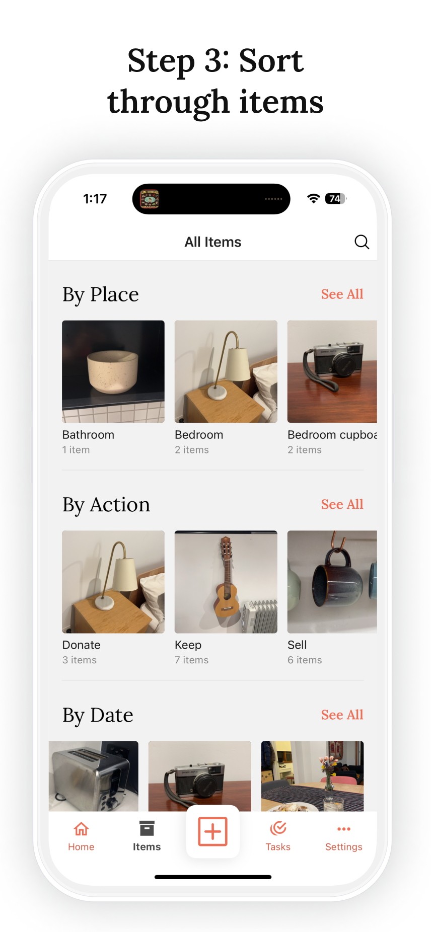 Step 3: Sort through items